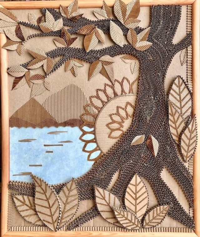 Қозоғистонлик рассом картондан картиналар яратяпти