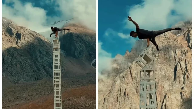 Шымбулак чокусунда трюк жасаган акробат